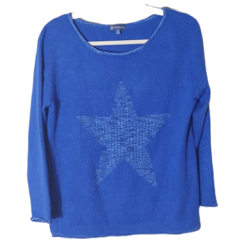 Democracy Royal Blue Scoop Neck Sweater with Star